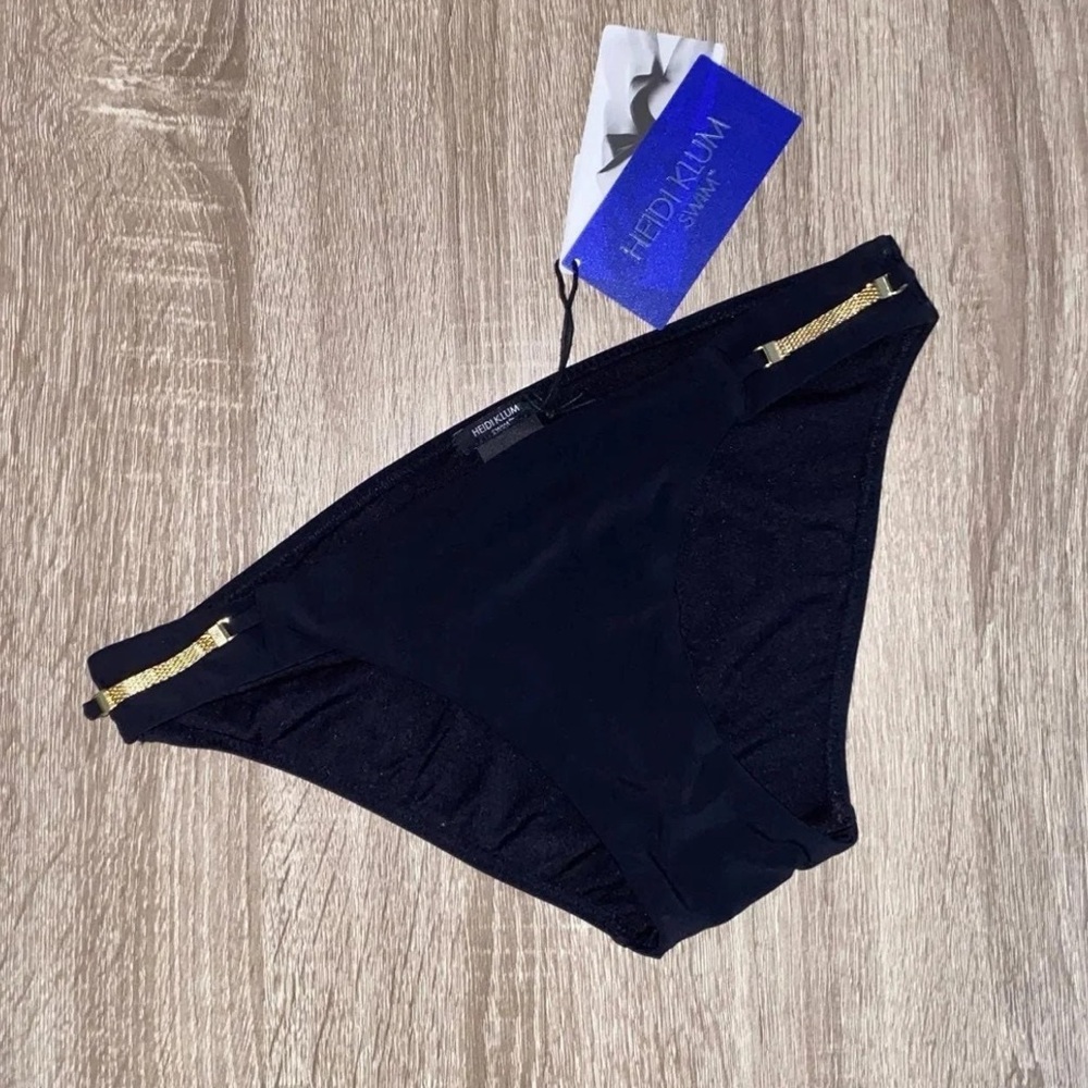 Heidi Klum Intimates Black Bikini Bottom with Gold Accents